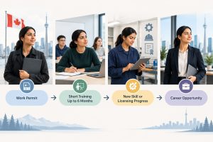 Infographic showing Canada's six-month short-term study pathway for eligible work permit holders