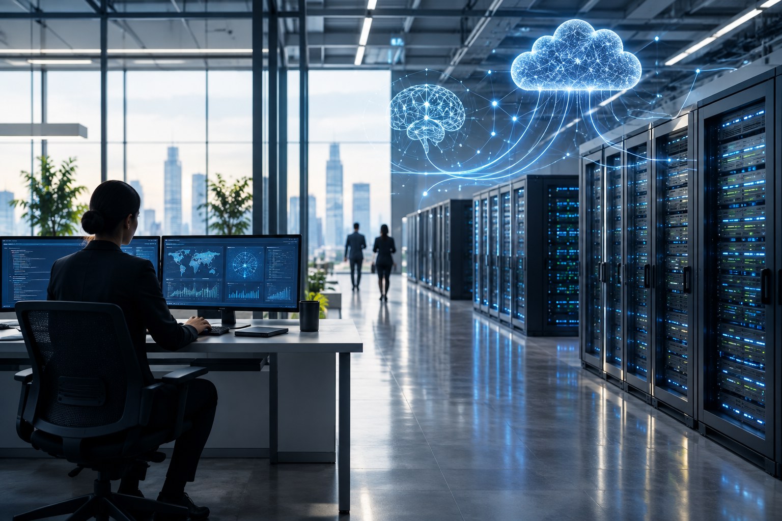 Modern data center illustrating Oracle layoffs and the shift toward AI and cloud infrastructure jobs